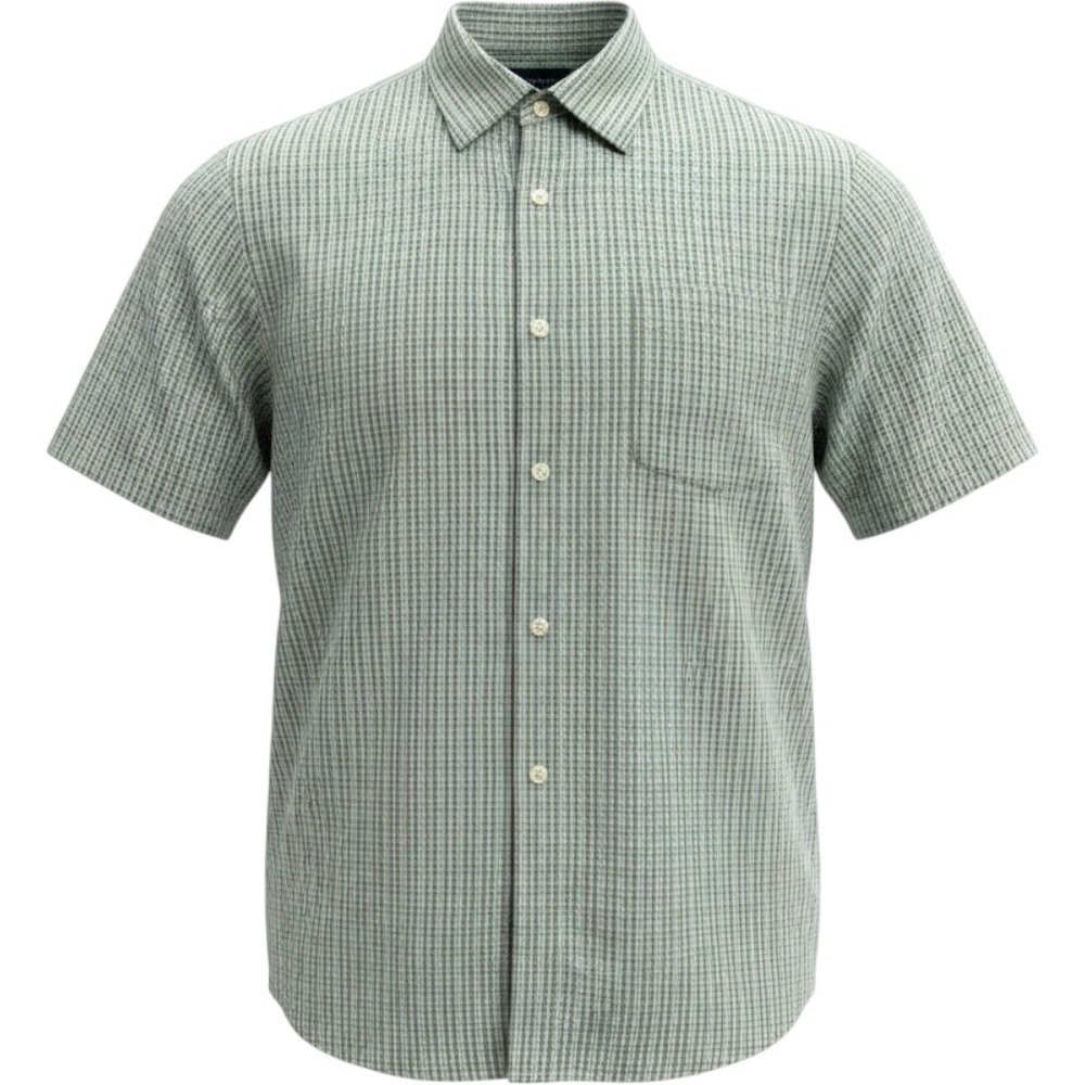 Cherokee Mens XL Green White Plaid Short Sleeve Button‎ Shirt Pocket Box Pleat